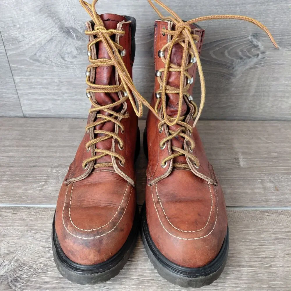 Red Wing 404 Boots Mens 6.5B Brown Leather Mock Toe Super Sole Work Boot USA VTG